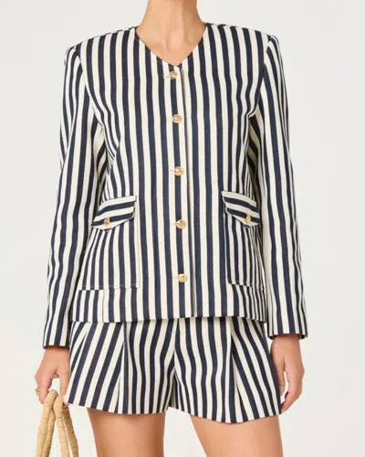 ASTR WOMEN'S STRIPE BLAZER IN CREAM & NAVY