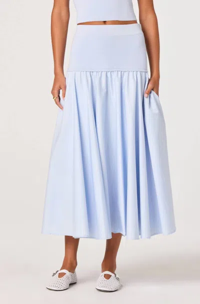Astr Thesan Mixed Media Drop-waist Midi Skirt In Blue