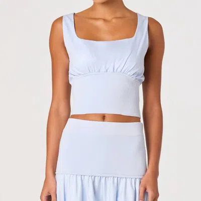 Astr Thesan Mixed Media Gathered Crop Top In Blue