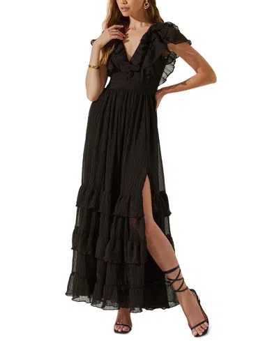 Astr Women's Tiara Tiered-ruffled V-neck Dress In Black