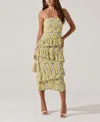 Astr The Label Plissé Asymmetric Tiered Ruffle Strapless Midi Dress