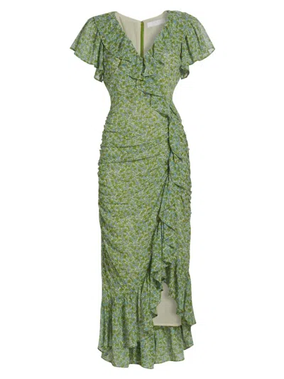 Astr Women's Vilma Floral Ruffle Midi-dress In Green Blue Daisy