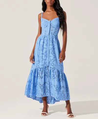 Astr Women's Yamila Eyelet Embroidered Sleeveless Maxi Dress In Blue