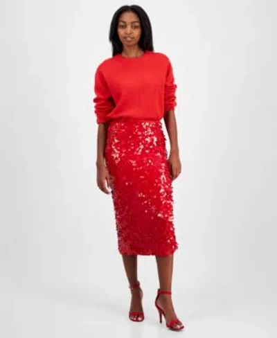 Astr Womens Bowie Sweater Womens Amos Sequin Midi Skirt In Red