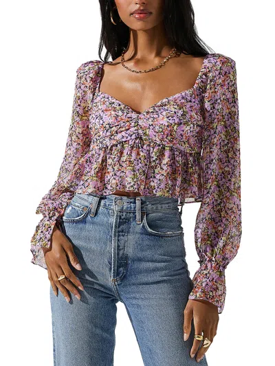 Astr Womens Floral Print Ruffle Cropped In Multi
