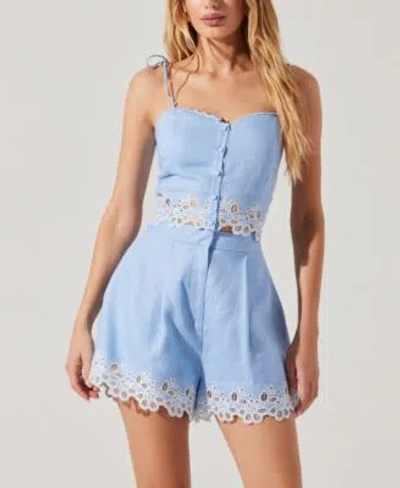 ASTR WOMENS KIYA EYELET TRIM CROP TOP KIYA EYELET TRIM SHORTS
