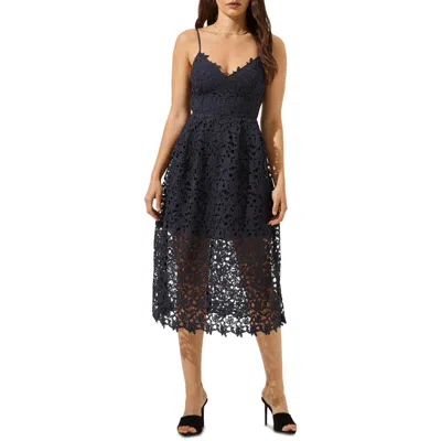 ASTR WOMENS LACE OVERLAY V NECK MIDI DRESS