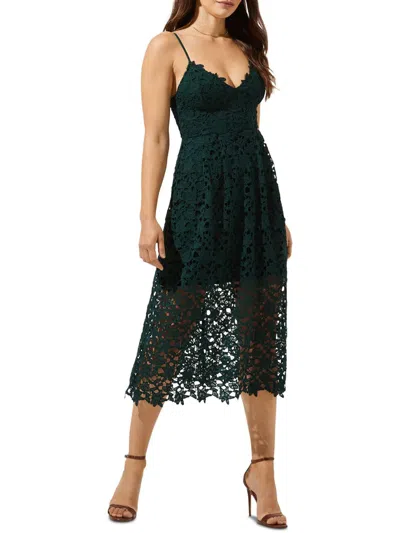 Astr Womens Lace Overlay V Neck Midi Dress In Green
