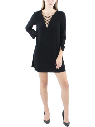 Astr Womens Lace-up Mini Shift Dress In Black