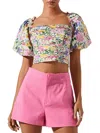 ASTR WOMENS SHUTTER PLEAT FLORAL PRINT CROPPED