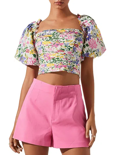 Astr Womens Shutter Pleat Floral Print Cropped In Multi