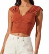 Astr Xandra Ruched Crop Top In Rust In Red