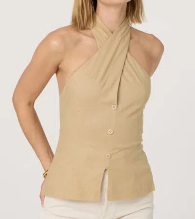 Astr Yaritza Crossover Linen Blend Vest In Khaki In Brown