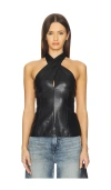 Astr The Label Yaritza Faux Leather Halter Top In Black