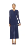 Astr Yasmine Long-sleeve Ruched Mesh Maxi Dress In Blue