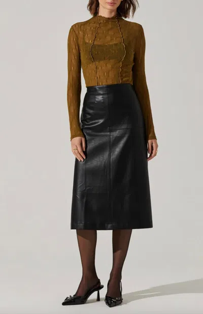 Astr Yuria Faux Leather Midi Skirt In Black In Olive