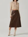 Astr Yuria Faux Leather Midi Skirt In Brown In Brown