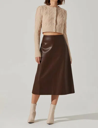 Astr Yuria Faux Leather Midi Skirt In Brown