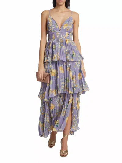 Astr Zaida Tiered Floral Midi Dress In Lilac Yellow In Gray