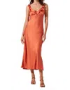 Astr Zoie Satin Ruffle Midi Dress In Brick In Orange