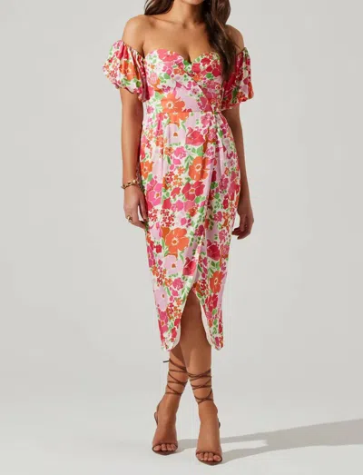 Astr Zurina Floral Off The Shoulder Midi Dress In Pink