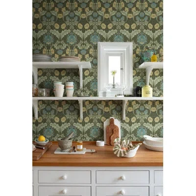 A-street Prints Myrtle Floral Ogee Wallpaper In Green,beige