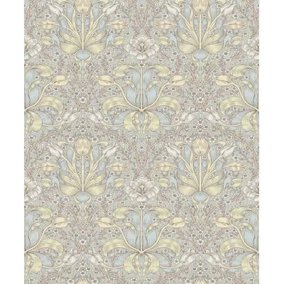 A-street Prints Spring Thicket Blue Tulip Damask Wallpaper In Light Gray