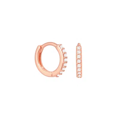 Astrid &amp; Miyu April Birthstone Huggies In Rose Gold With Clear Cz In Pink