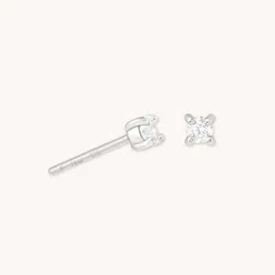 Astrid &amp; Miyu April Birthstone Stud Earrings In Silver With Clear Cz In Metallic