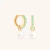 Astrid &amp; Miyu Aqua &amp; Pearl Charm Huggies In Gold