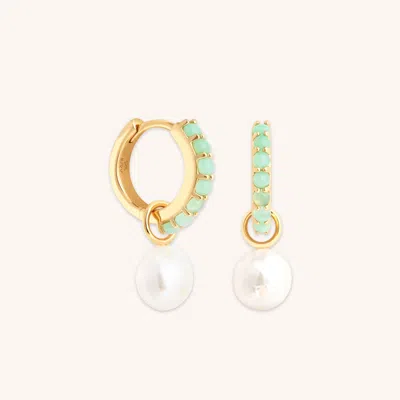 Astrid &amp; Miyu Aqua &amp; Pearl Charm Huggies In Gold