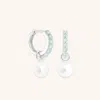 Astrid &amp; Miyu Aqua &amp; Pearl Charm Huggies In Silver