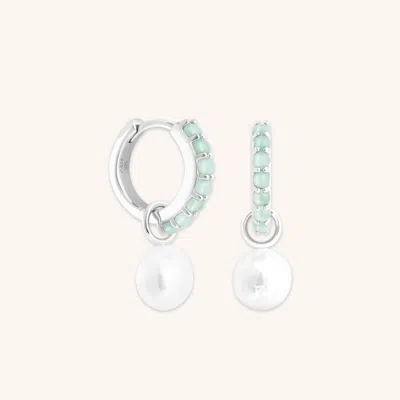 Astrid &amp; Miyu Aqua &amp; Pearl Charm Huggies In Silver In Metallic