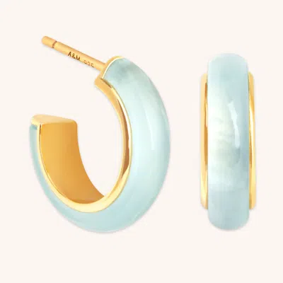 Astrid &amp; Miyu Aqua Chalcedony Carved Dome Hoops In Gold