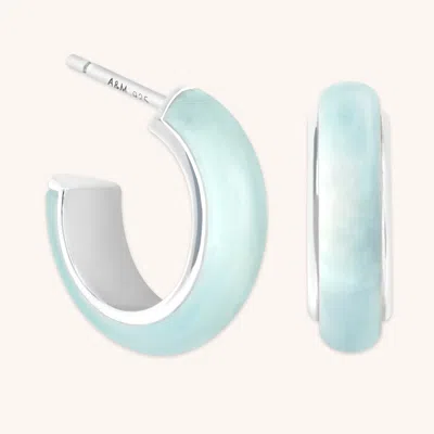Astrid &amp; Miyu Aqua Chalcedony Carved Dome Hoops In Silver In Metallic
