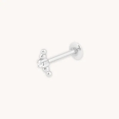 Astrid &amp; Miyu Beaded Curved Piercing Stud In Solid White Gold In Metallic