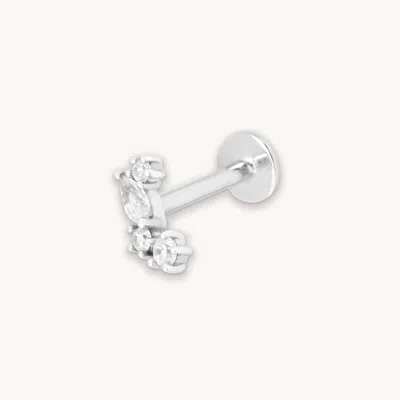 Astrid &amp; Miyu Cluster Marquise Piercing Stud In Solid White Gold In Metallic
