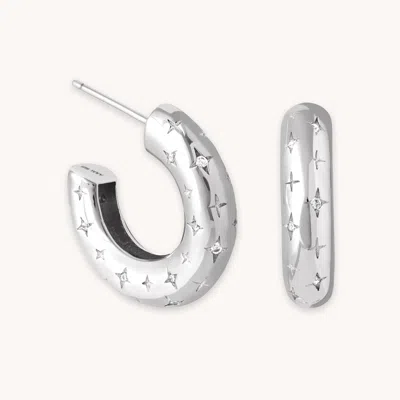 Astrid &amp; Miyu Cosmic Star Dome Hoops In Silver In Metallic