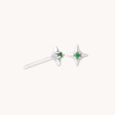 Astrid &amp; Miyu Cosmic Star Tsavorite Stud Earrings In Solid White Gold In Metallic