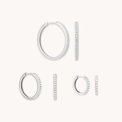 Astrid &amp; Miyu Crystal Hoops Gift Set In Silver