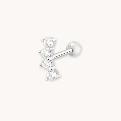 Astrid &amp; Miyu Curved Crystal Barbell Earring In Silver | Silver Stud Earring For Ear Helix/cartilage | Ear Piercin In Metallic