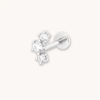 Astrid &amp; Miyu Curved Crystal Piercing Stud In Solid White Gold In Metallic