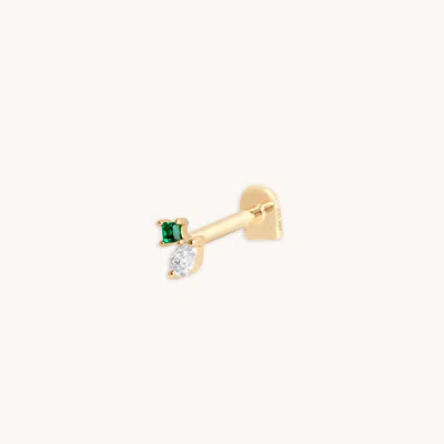 Astrid &amp; Miyu Diamond &amp; Emerald Pear Piercing Stud In Solid Gold