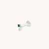 Astrid &amp; Miyu Diamond &amp; Emerald Pear Piercing Stud In Solid White Gold
