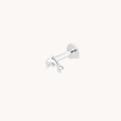 Astrid &amp; Miyu Dolphin Piercing Stud In Solid White Gold In Metallic