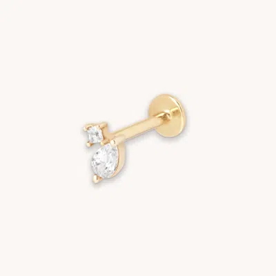 Astrid &amp; Miyu Double Gem Piercing Stud In Solid Gold