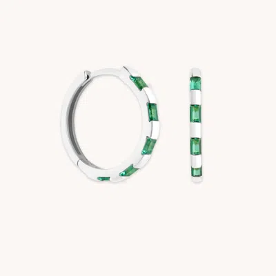 Astrid &amp; Miyu Emerald Baguette Hoops In Solid White Gold In Green