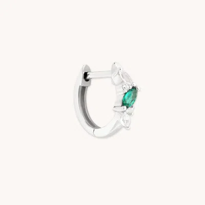 Astrid &amp; Miyu Emerald Cluster Piercing Hoop In Solid White Gold In Metallic