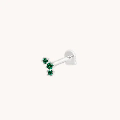 Astrid &amp; Miyu Emerald Curved Piercing Stud In Solid White Gold In Metallic