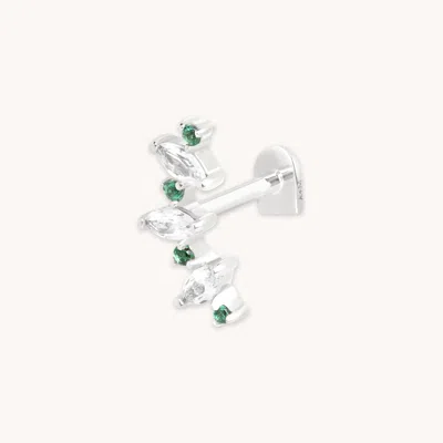 Astrid &amp; Miyu Emerald Marquise Curved Piercing Stud In Solid White Gold In Metallic